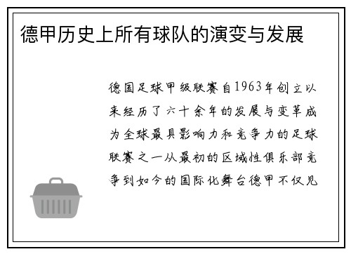 德甲历史上所有球队的演变与发展