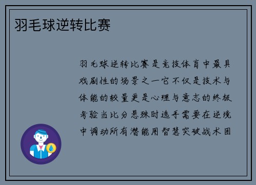 羽毛球逆转比赛